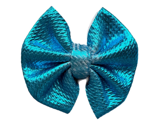Metallic Blue  Bow - Nylon or Clip