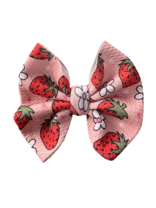 Strawberry Floral Bow- Nylon or Clip