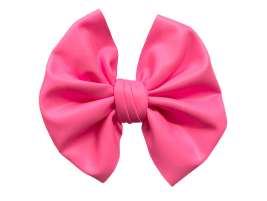 Pink Leather Bow - Nylon or Clip