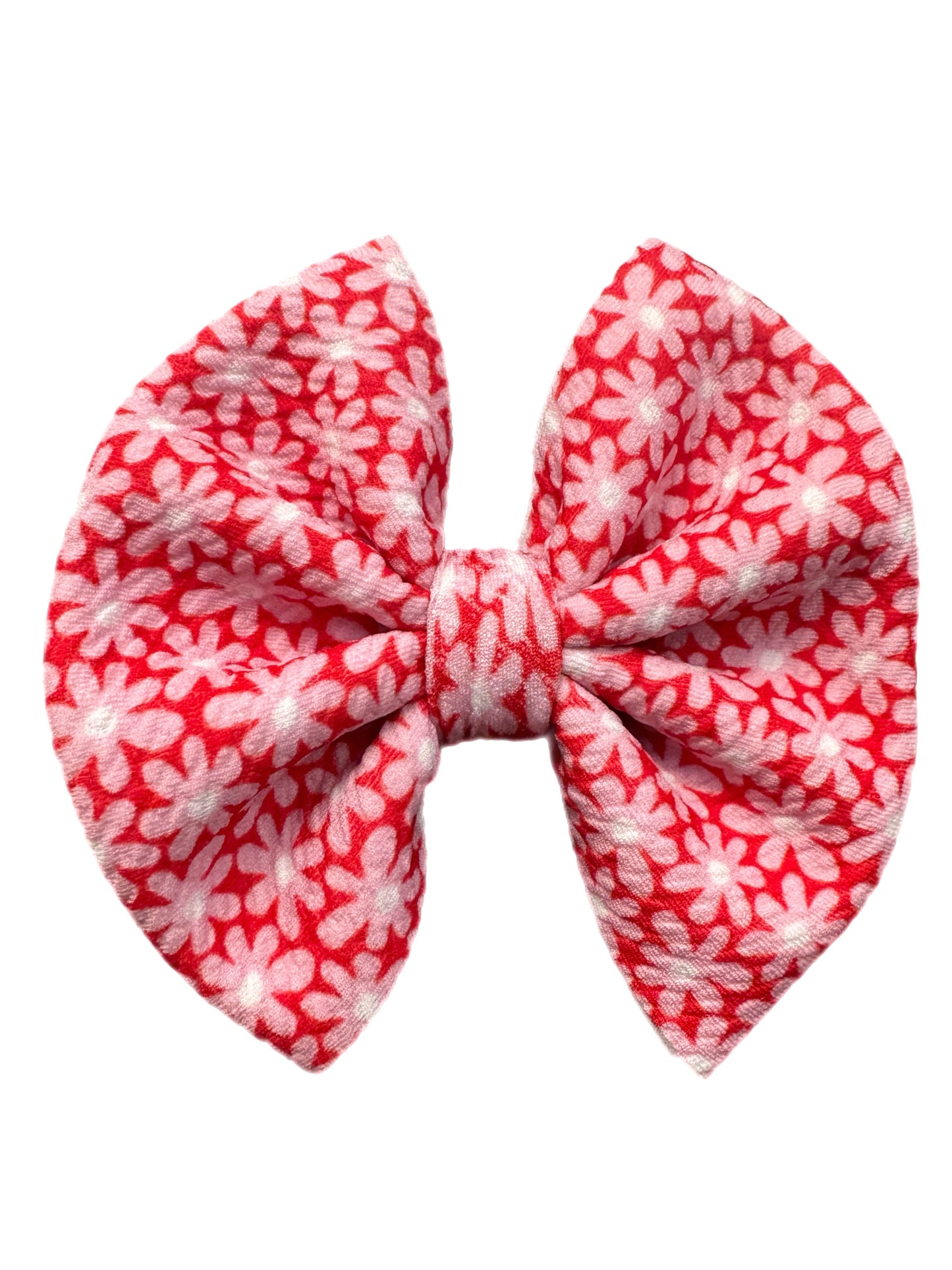 Red Pink Daisy Bow- Nylon or Clip