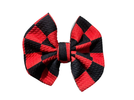 Red Checkered Bow- Nylon or Clip