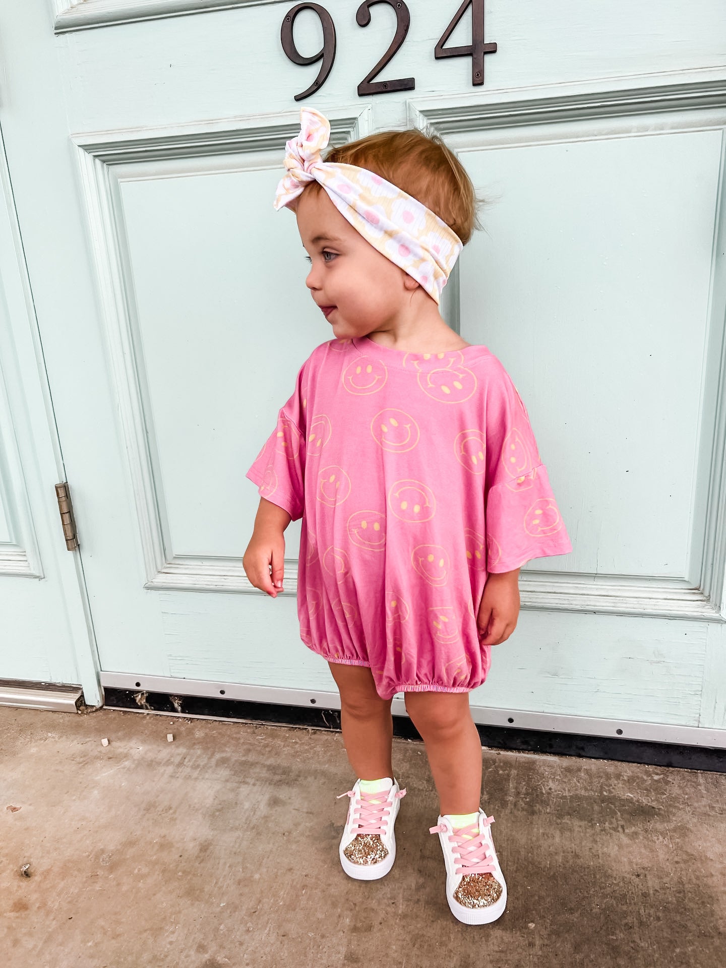 Oversized Pink Smiley Romper