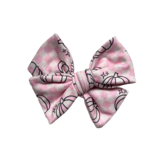 Pink Checkered Pumpkins Clip/Nylon
